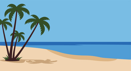 Obraz premium Tropical Palm Trees at Beach; calm ocean in background, for travel advertising