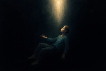 Child Floating Underwater with Light Shining Down