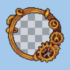 golden clocks circular frame in pixel art style