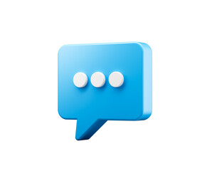 3d Blue chat icon with three white dots, symbolizing messaging and communication. 3d illustration