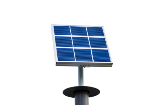 Small blue solar panel mounted on a pole isolated on transparent background