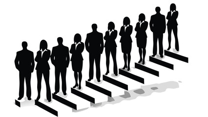 Silhouette of business people standing on steps representing career growth and success in the workplace
