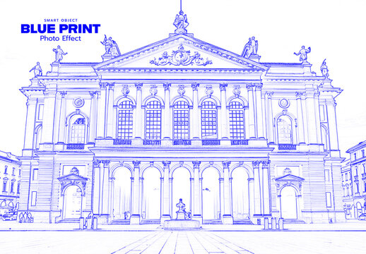 Architectural Blueprint Drawing Photo Effect