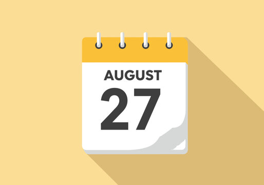 August 27th daily calendar page icon. Flat design vector illustration of a schedule reminder for a specific date and month.