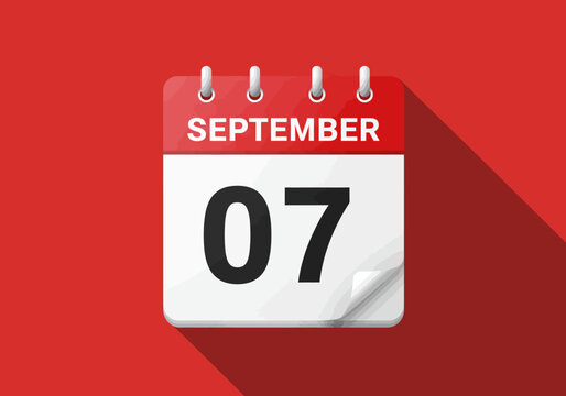 September 07 daily calendar icon with long shadow effect. Modern flat design vector illustration for web and mobile applications.