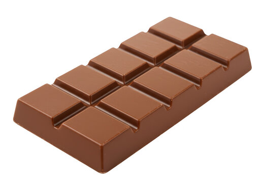 Delicious milk chocolate bar with segmented squares isolated on transparent background