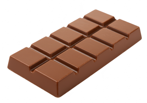 Delicious milk chocolate bar with segmented squares isolated on transparent background
