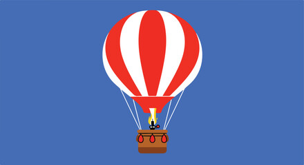 Fototapeta premium Hot air balloon floating, using burner, against blue sky, for travel or advertisement