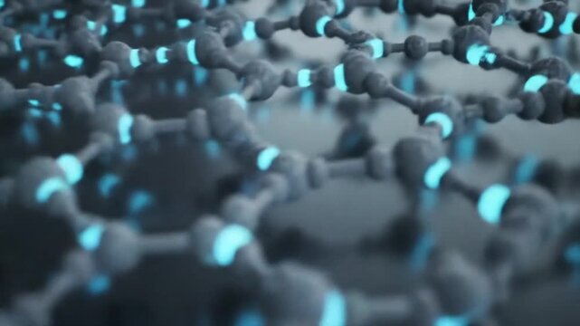 Nanotechnology concept with glowing blue molecular structure on dark background