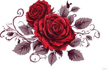 Elegant red roses silhouette isolated on white background