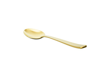 A shiny golden spoon with a reflective surface, slender handle and oval bowl. 3D Illustration.