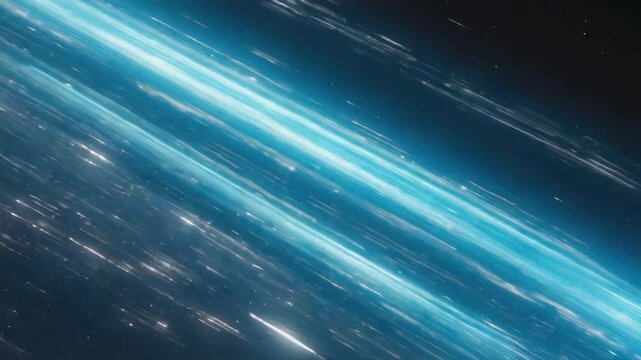Dynamic blue light streaks accelerate through starry space at warp speed
