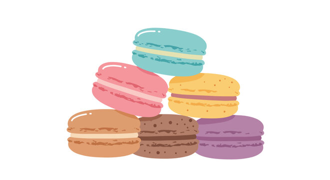 Colorful macarons stacked on a plain backdrop. Food illustration for web