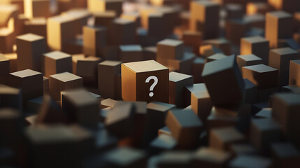 Obraz premium Question mark block among many similar blocks a mystery to solve