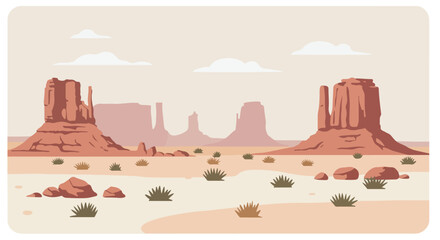 Desert landscape of flat color. Rocks and plants. Great for presentations