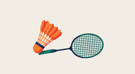 Shuttlecock and racket lying on a plain background for sports-related articles
