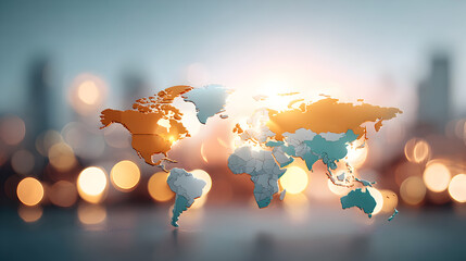 Global network. Digital World Map. A detailed map of the world glows brightly, symbolizing global connectivity and technological advancement