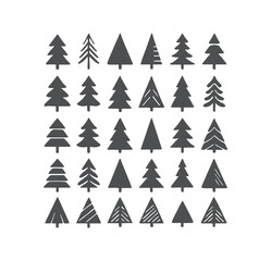 Fototapeta premium Collection of various stylized christmas tree silhouettes isolated on white background