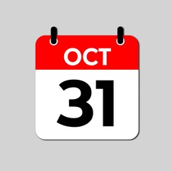 October 31 calendar icon flat design illustration. Calendar template, red and white