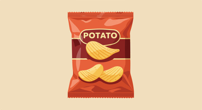Snack bag illustration for fast food ads, isolated on a tan background