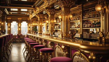 Fototapeta premium Luxurious Golden Bar Interior with Opulent Design Elements