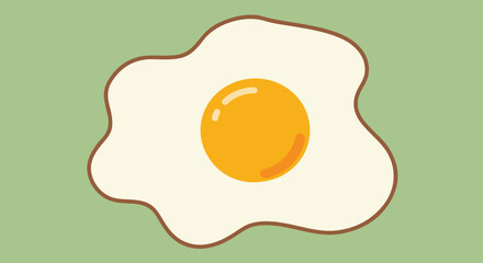 Sunny Side Up Egg Isolated on Green Background. Illustration, Food Graphic