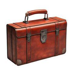 Vintage leather briefcase with metal hardware, classic design for travel and business, representing sophistication and timeless style on transparent background