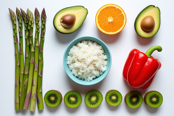 Fresh Asparagus Orange Avocado Red Pepper Rice Kiwi image