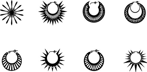 Fototapeta premium Tribal Hoop Earring Silhouettes vector graphics bundle