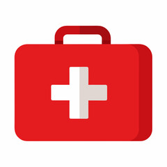 Red first aid kit with white cross symbol