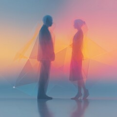 Fototapeta premium Digital platform interaction between business partners with connected lines and soft gradient colors, ideal for modern teamwork and partnership visuals