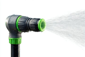 Water Spray from a Garden Hose Nozzle with Green Accents