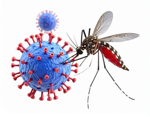 Chikungunya Virus 3D Medical Illustration with Aedes Mosquito Vector – Educational Diagram for Public Health and Editorial Use