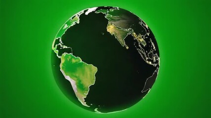 Spinning Earth with glowing cities at night over green background - Powered by Adobe