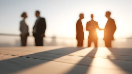 business meeting scene, depicting a handshake between two figures, symbolizing agreement and collaboration 