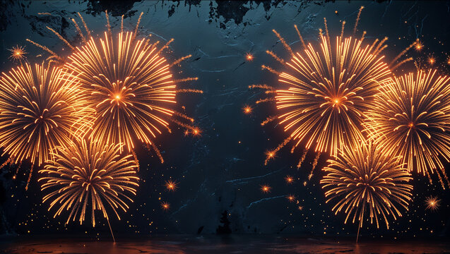 Bright golden fireworks exploding during a new year's eve celebration