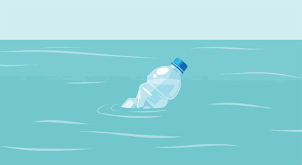 Naklejka premium Floating plastic bottle polluting the sea; illustrating water pollution