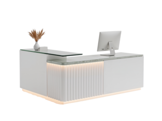 Elegant illuminated reception desk on transparent background, showcasing a sleek and modern design