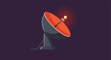 Satellite dish emitting signals on dark background for communication use
