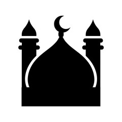 vector illustration of mosque with crescent moon.
Mosque Icon Silhouette with Crescent Moon.