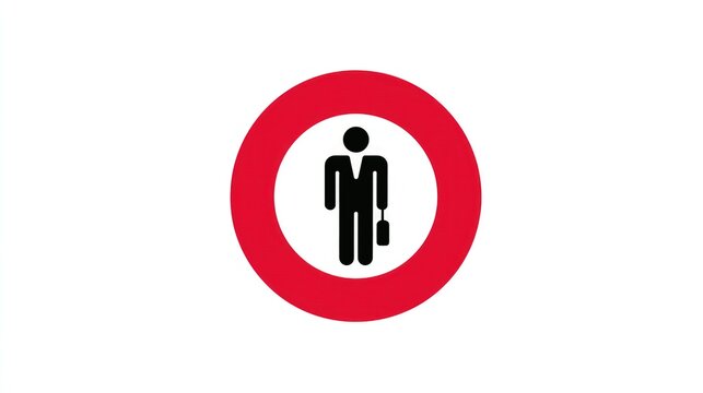 Red circle prohibition sign with a black businessperson pictogram