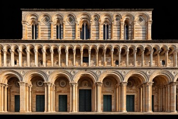 Fototapeta premium Facade of a medieval cathedral. Stone arches, windows, and doorways