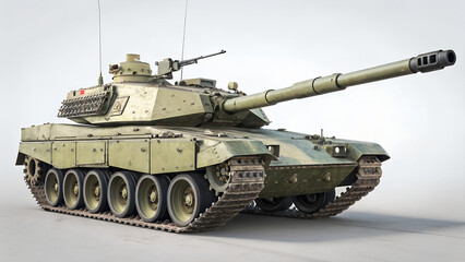 Military tank side view isolated on white