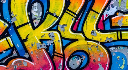 Vibrant Graffiti Art Over Peeling Concrete – Street Art Masterpiece