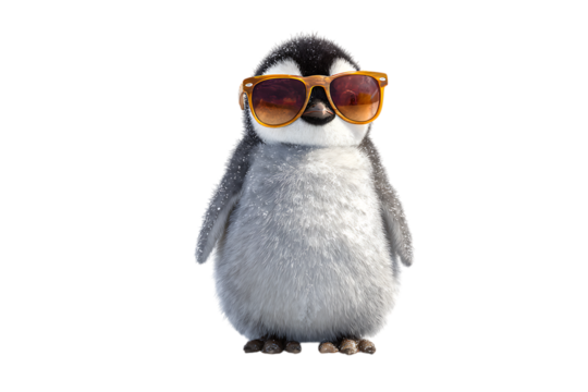 penguin in sunglasses with white isolated background