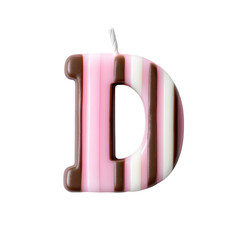 pink sweet color style alphabet letter D candle birthday alphabet luxury texture on white background