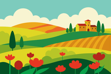 Naklejka premium summer landscape with green grass and blue sky