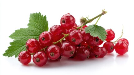 ripe red currants on a white background