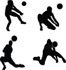 icon set vector silhouette of volleyball player passing