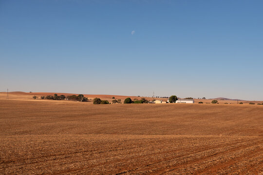 View over dry brown fields, near Clare Valley, South Australia
